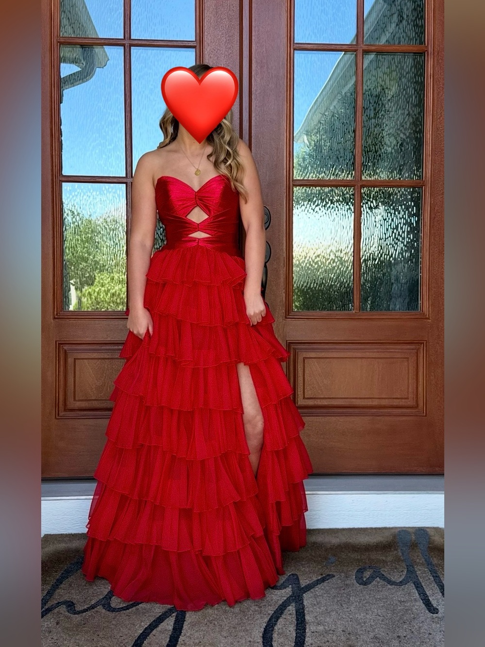 Red Strapless Sherri Hill Tiered Ruffle Prom Dress with Cutouts Size 0